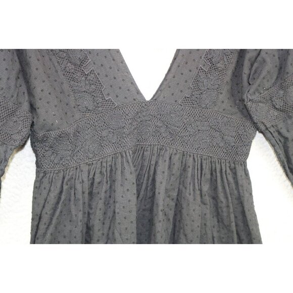 Free People Black Swiss Dot Long Sleeve Mini Dress-Medium-Goth-Boho - Picture 4 of 13